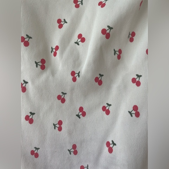 OQQ Ribbed Square Neck Sleeveless Tank Top Bodysuit, Cherry Print; size L - Picture 2 of 7